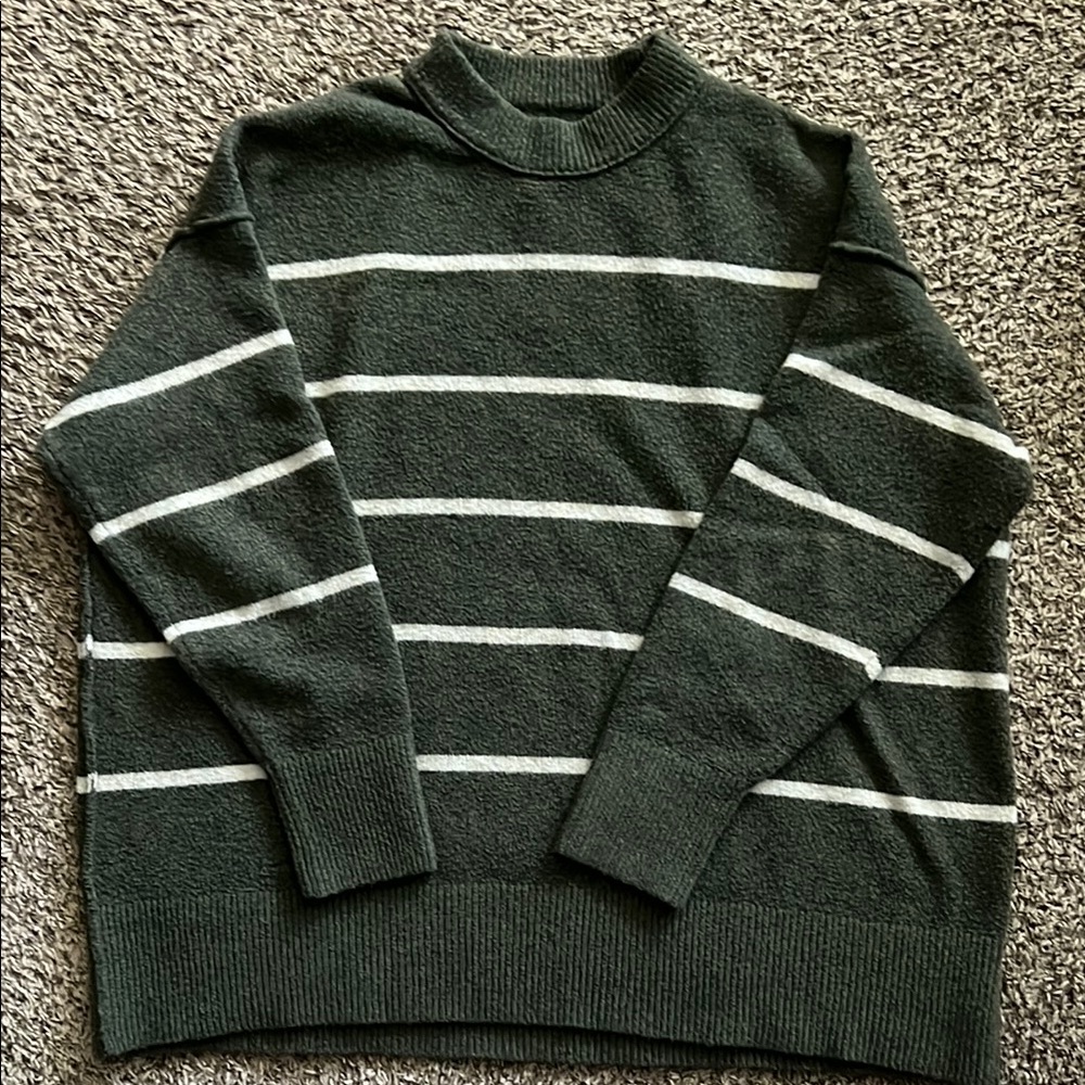 Aerie Striped Sweater - Dark Green and White